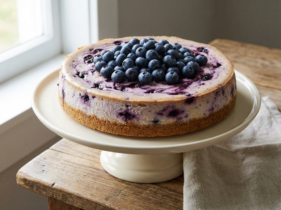 Blueberry Lavender cheesecake — whole cake, top view