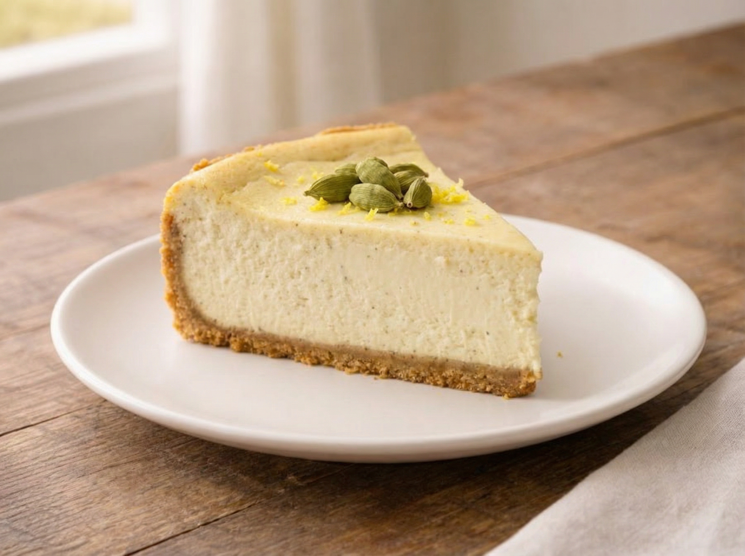 Lemon Cardamom cheesecake cross-section